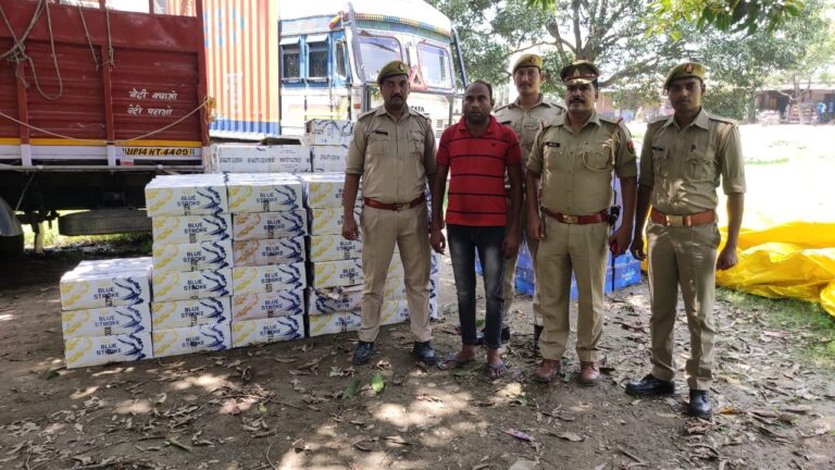 लार पुलिस द्वारा वाहन चेकिंग के दौरान एक डीसीएम से करीब-12 लाख रुपये की हरियाणा 180 पेटी अवैध अंग्रेजी शराब के साथ 1 अभियुक्त गिरफ्तार