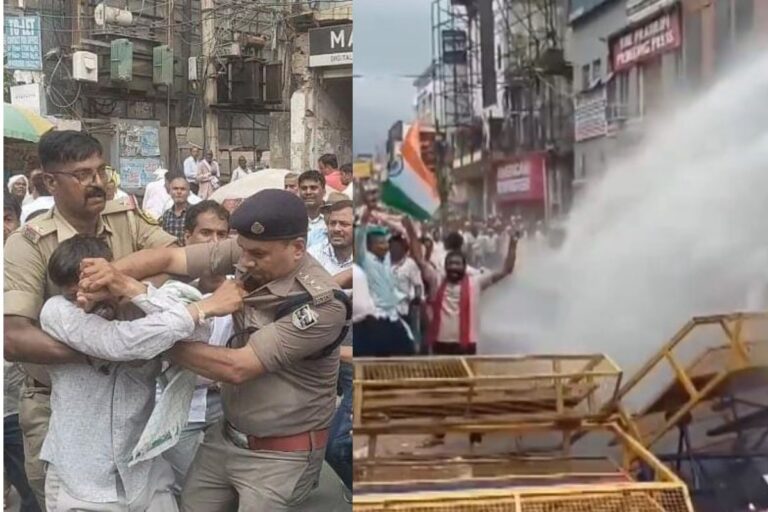 फेयर प्राइस डीलरों का बड़ा प्रदर्शन, पुलिस से झड़प, लाठीचार्ज और वाटर कैनन का सहारा
