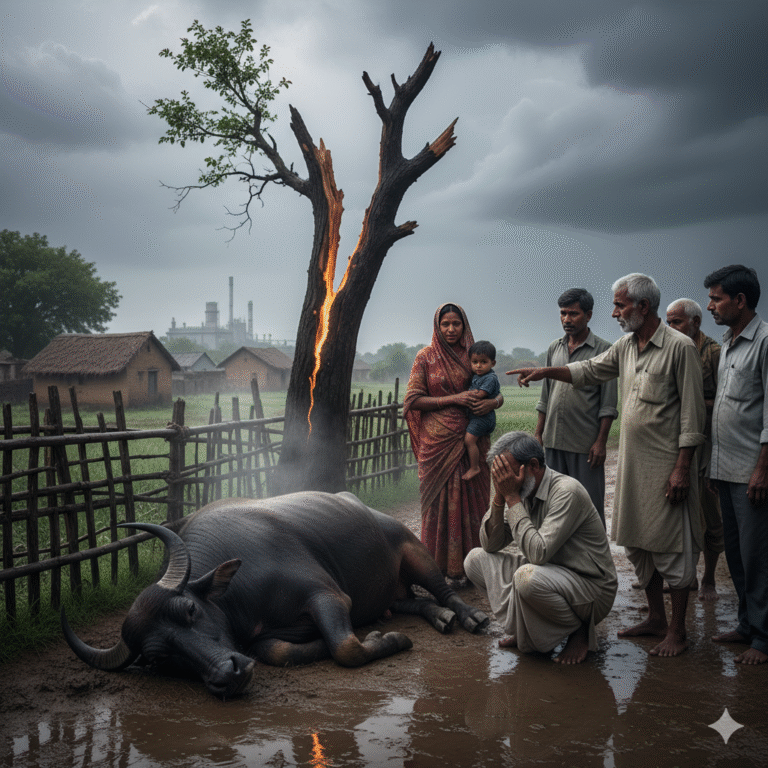 आकाशीय बिजली गिरने से भैंस की मौत, परिवार को भारी नुकसान