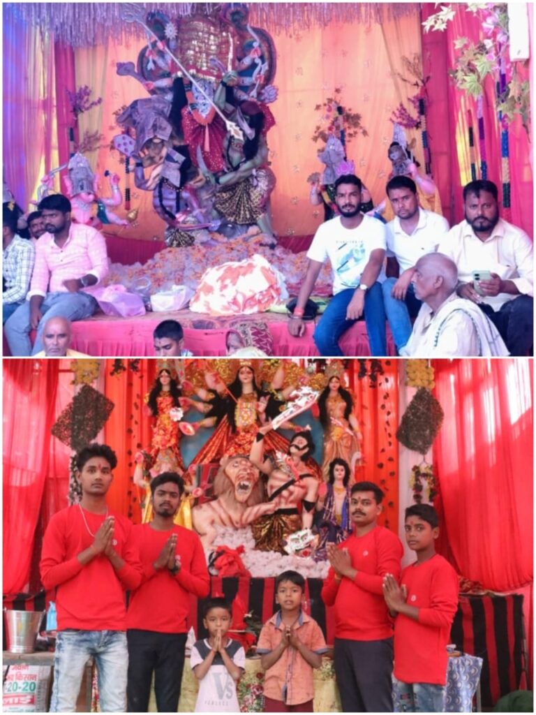 मां दुर्गा प्रतिमा के कपाट खुले,जयकारे से गूंजे पांडाल