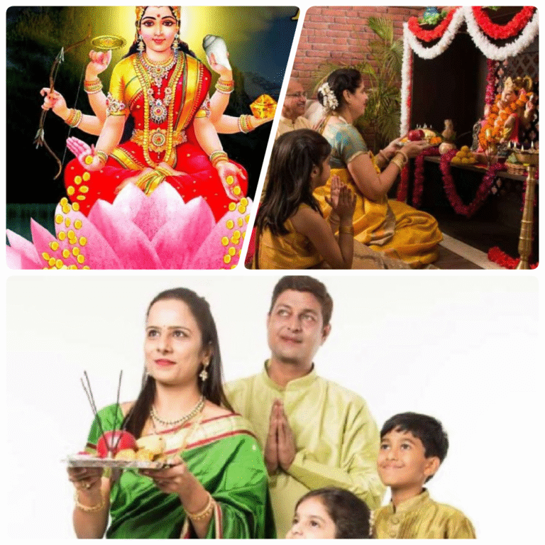 दिवाली की पूजा: पारंपरिक पोशाक में मां लक्ष्मी की विधिपूर्वक अराधना