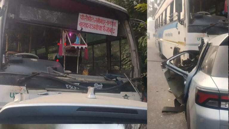 बस–कार की सीधी भिड़ंत: मां-बेटे सहित तीन की मौत, तीन गंभीर; शादी से लौटते समय हुआ हादसा