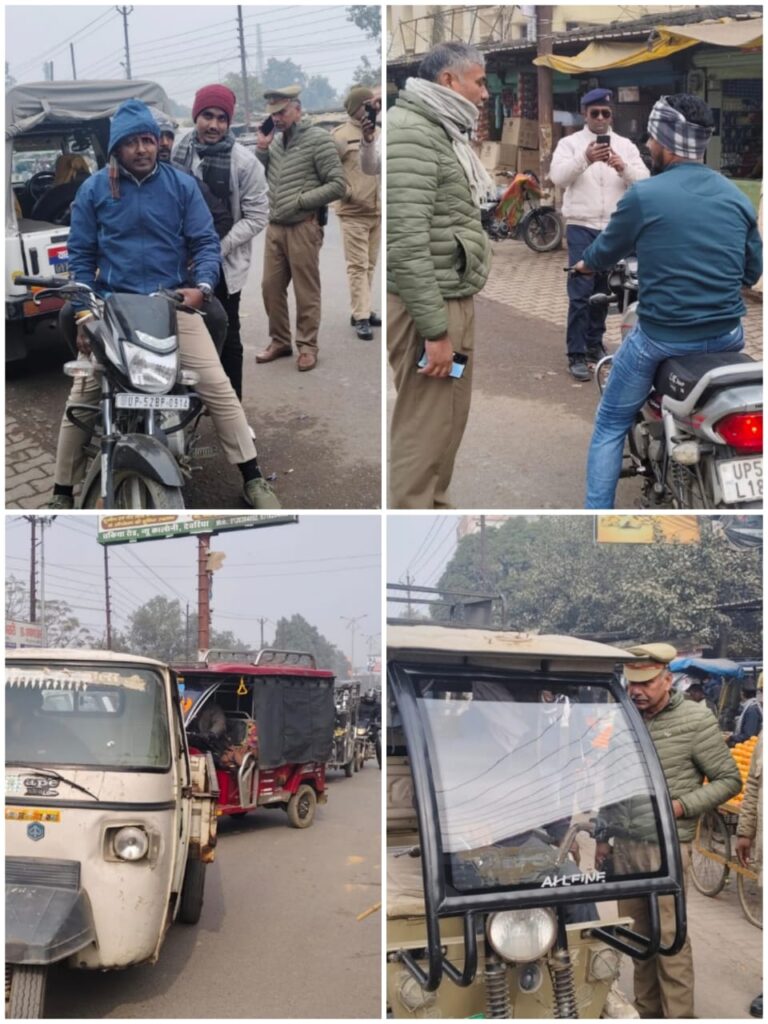 यातायात पुलिस देवरिया का सघन चेकिंग अभियान, 142 वाहनों का ई-चालान, एक वाहन सीज