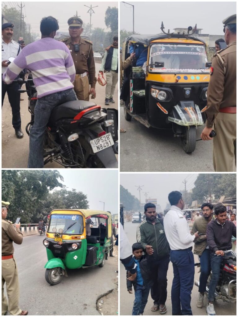 देवरिया में यातायात पुलिस का सघन चेकिंग अभियान, नियम तोड़ने वालों पर सख्ती