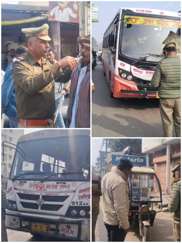 देवरिया में ट्रैफिक नियम तोड़ने वालों पर पुलिस की बड़ी कार्रवाई