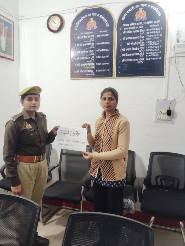 मऊ: कोपागंज साइबर टीम की कार्रवाई: ₹24,416 की ठगी राशि वापस