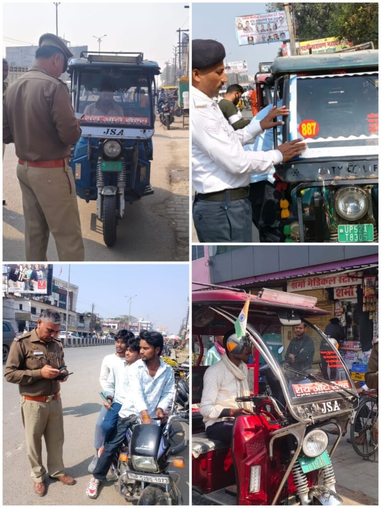 देवरिया में ट्रैफिक नियम तोड़ने वालों पर सख्ती, 128 वाहन चालकों पर कार्रवाई