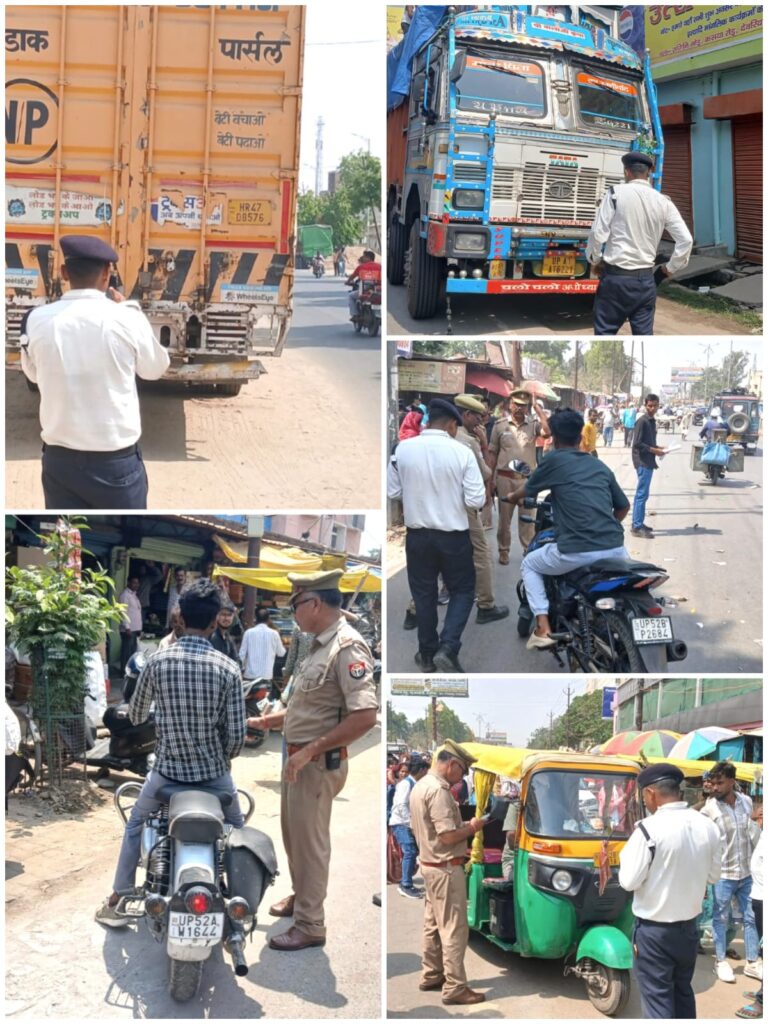 देवरिया में यातायात पुलिस का सख्त अभियान, 73 वाहनों का चालान, 5 वाहन सीज