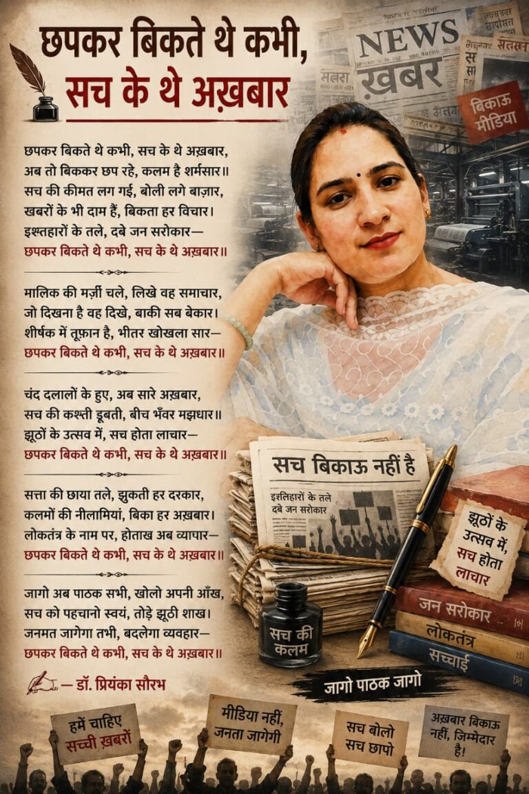 छपकर बिकते थे कभी, सच के थे अख़बार,अब तो बिककर छप रहे, कलम है शर्मसार॥