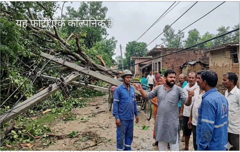 शाहजहांपुर: तेज आंधी से पांच बिजली के खंभे गिरे, गांव में छाया अंधेरा; लाइनमैन पर रिश्वत मांगने का आरोप